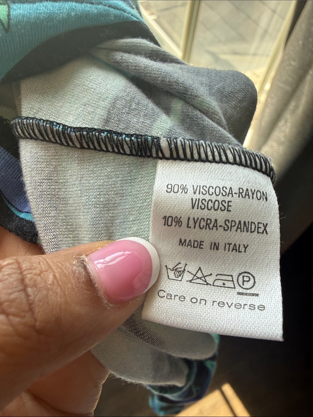 Emilio Pucci Short-Sleeve Mock Neck Top in Blue and Teal Swirl Print - Picture 7 of 7